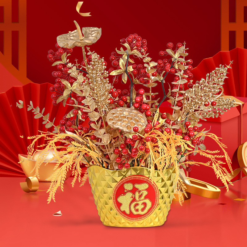 Flores de imitación de flores de fruta de riqueza de vacaciones de Año Nuevo decoración de casa de boda barril de caqui ornamentos de decoración de decoración