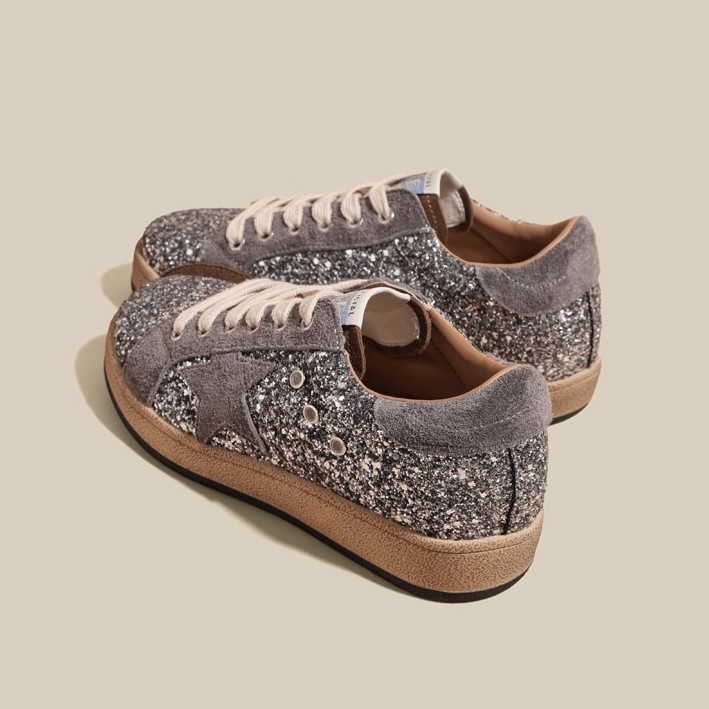 Height-Increasing Star Shoes for Women 2025 New Autumn Thick-Soled Small Cowhide Retro Sequin Casual Shoes Sneakers Sneakers