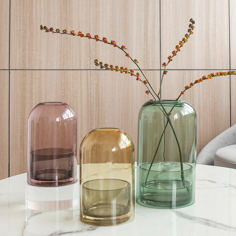 北欧风简约设计玻璃罩烛台透明玻璃花瓶批发艺术造型插花花艺摆件