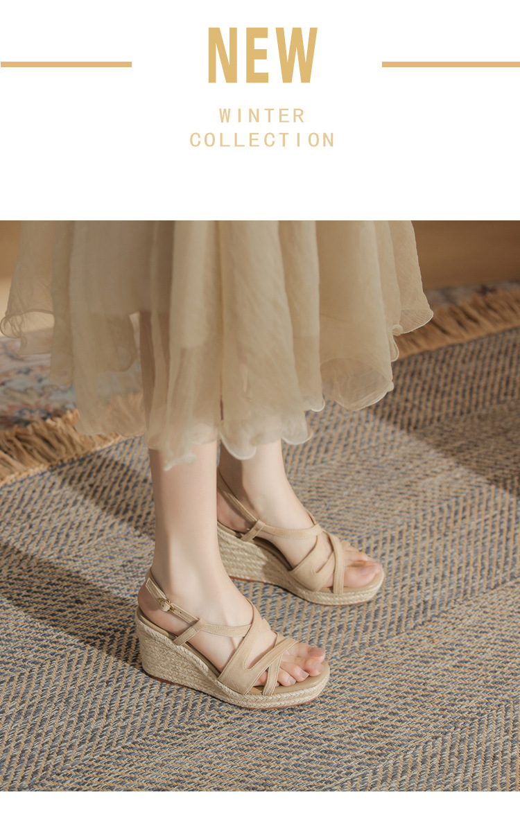 Sandal cao gót nữ hở mũi đế xuồng bọc dây thừng MJ90111 — màu đen chi tiết 2