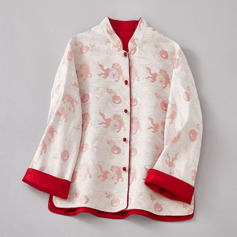 婵茶赋中国风汉服改良唐装上衣立领织锦提花侧开叉短款茶服女外套