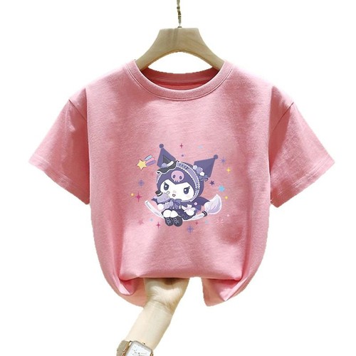 2538# Cute Klomi Short-Sleeve T-Shirt New Pure Cotton Top Girls' Children's Medium and Large Child Loose Fashion Summer Clothing