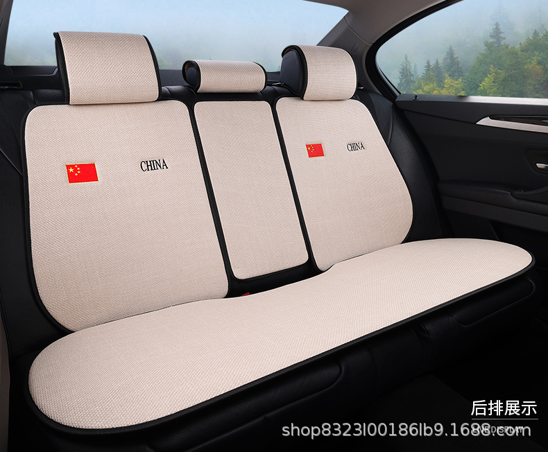 New Car Seat Cushion Made of Cotton and Linen, Suitable for All Seasons, Breathable, Non-Slip, Three-Piece Backrest Cushion, Available for Dropshipping