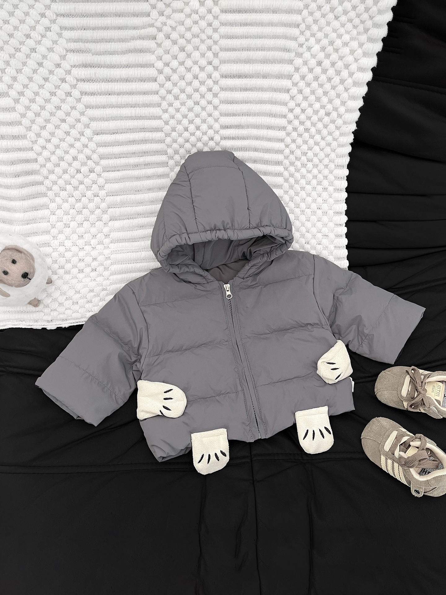 Baby invierno chaqueta de plumón super lindo bebé caricatura oso con sombrero blanco chaqueta de invierno chaqueta de calor