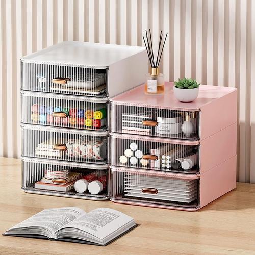 Desktop stacking dresser drawer-type storage cabinet cosmetics storage box lipstick skin care product striped storage shelf