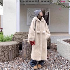 2025秋冬新女巫师连帽加长款仿水貂毛绒大衣仿皮草环保外套年轻款
