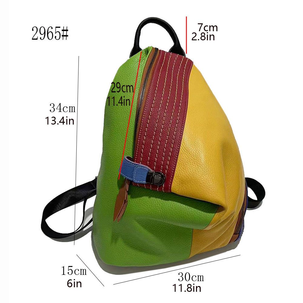 Women's Leather Backpack, Color Blocked Cowhide Travel Backpack, Colored Leather Backpack_voghion.com