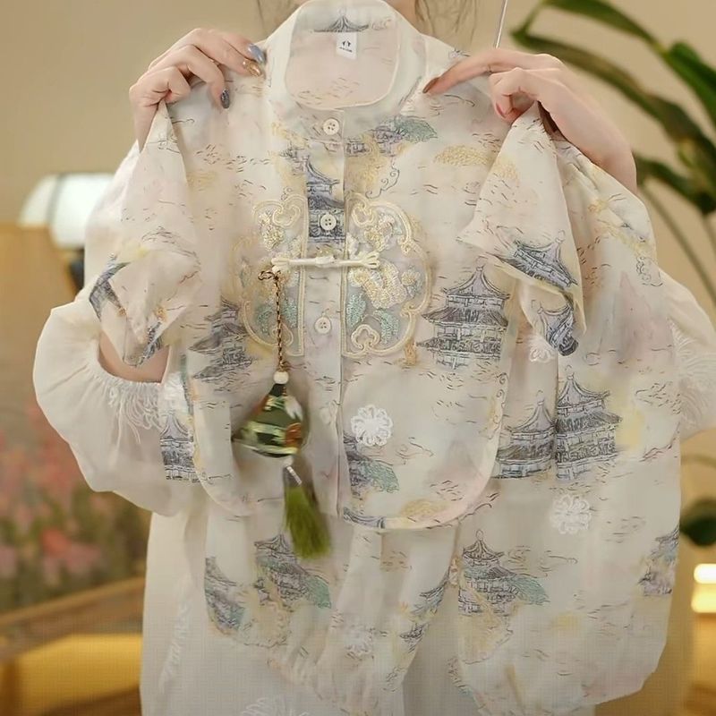 男の子中国風漢服スーツ薄い子供服新しい夏の子供ベビー刺繍ボタンシャツ唐スーツ|undefined
