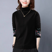 单件德绒秋冬复古民族风长袖洋气上衣女宽松半高领中国风打底衫