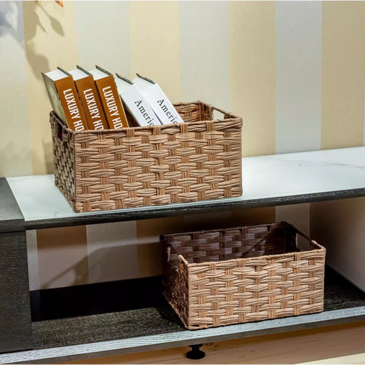 Cross-border wicker storage basket dirty clothes basket large capacity straw woven imitation rattan storage box handmade washable organization basket