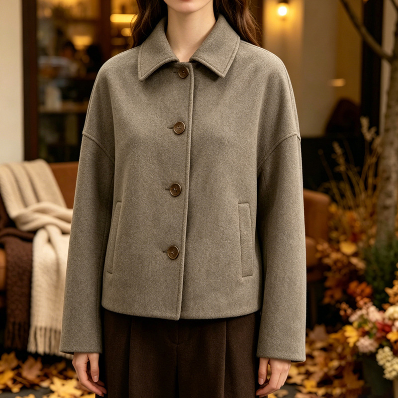 Autumn and Winter European and American Fashion Loose-Fitting Drop-Shoulder Jacket with Lapel, Warm Commuter Faux Wool Pocket Jacket Autumn and Winter European and American Fashion Loose-Fitting Drop-Shoulder Jacket with Lapel, Warm Commuter Faux Wool Pocket Jacket
