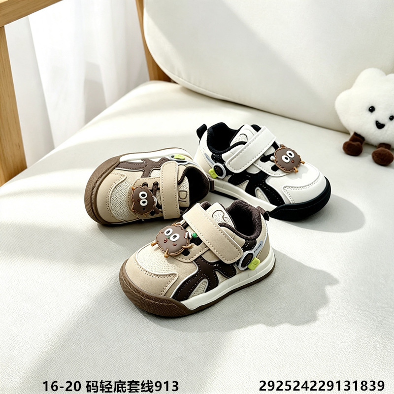 16-26 Tamaño de cuero para niños pequeños y medianos, dibujos animados, bebés, niños pequeños, zapatos antideslizantes, zapatos para bebés de otoño