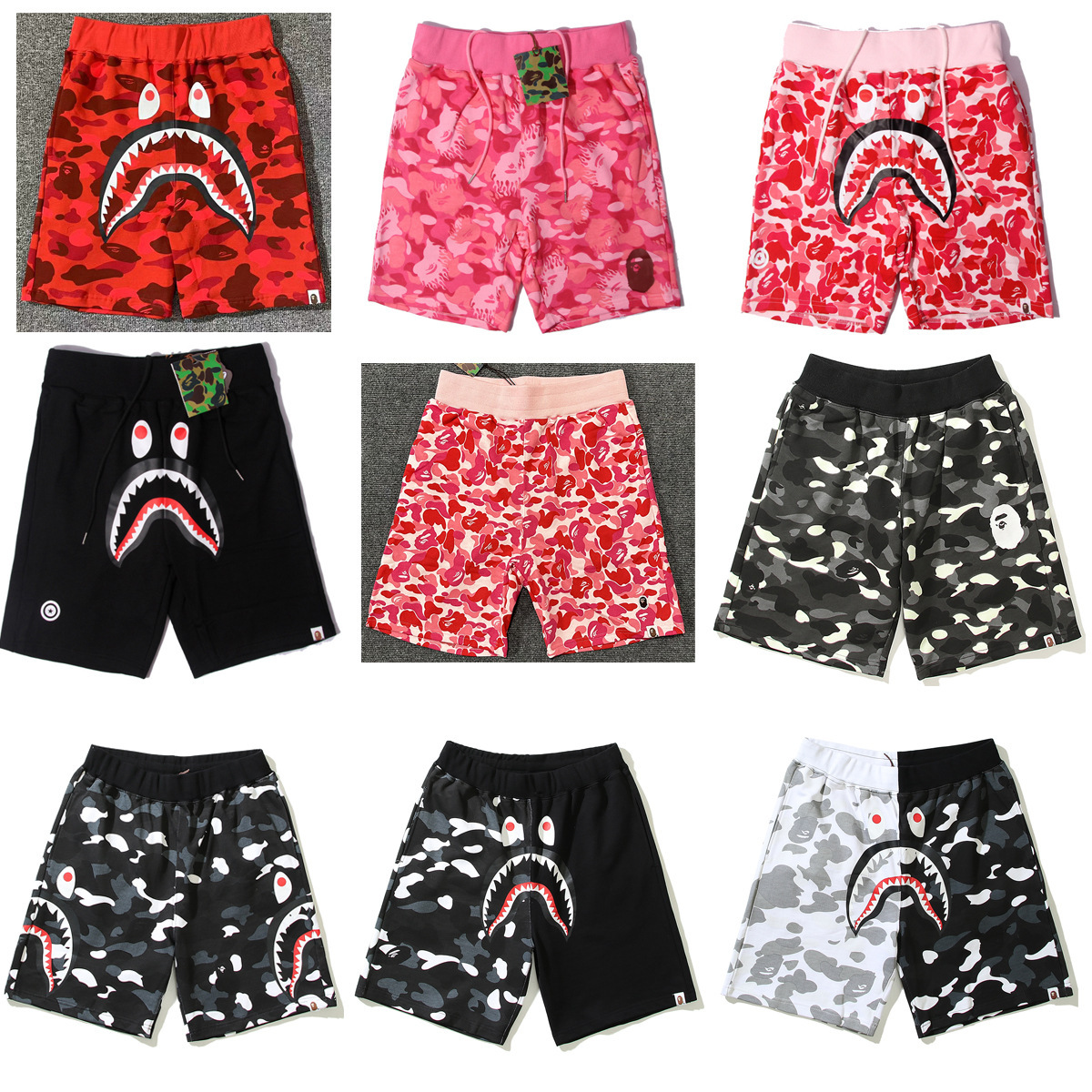 Cross-Border Ready Stock Shark Camouflage Youth Casual Shorts Mid-Pants for Men and Women Pure Cotton Luminous Beach Pants and Sweatpants