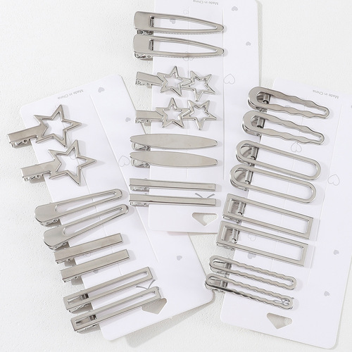 Stainless steel plated iron hair clips wholesale, various shapes and sizes, side clips, five-pointed star, water drop, cloud, wave, hollow design