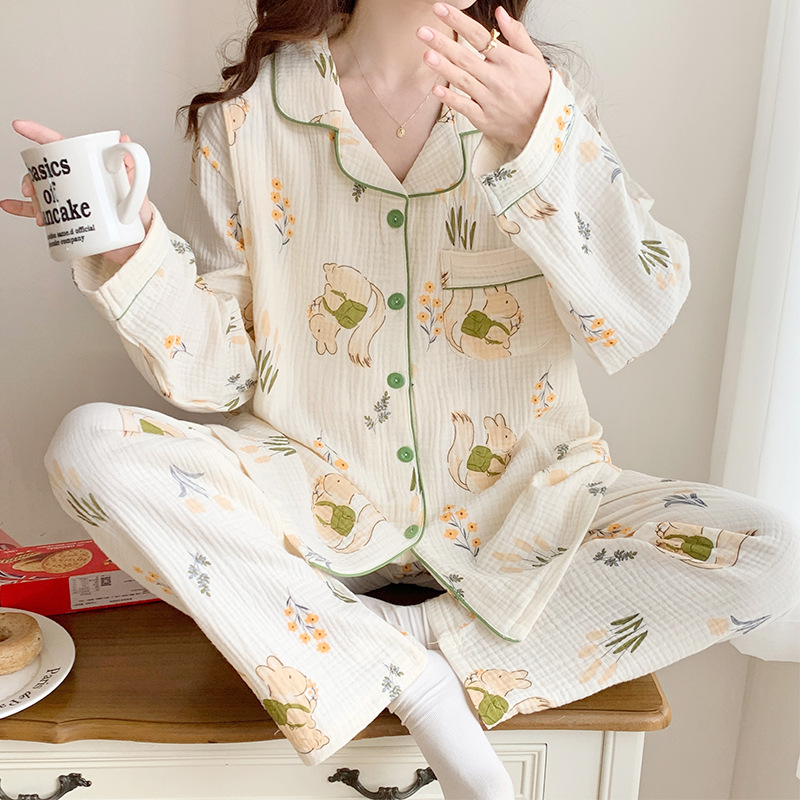 봄 여름 순면 거즈 출산 잠옷, 수유, 산후 의류, 가디건, 통기성 긴팔 임산부 의류 세트