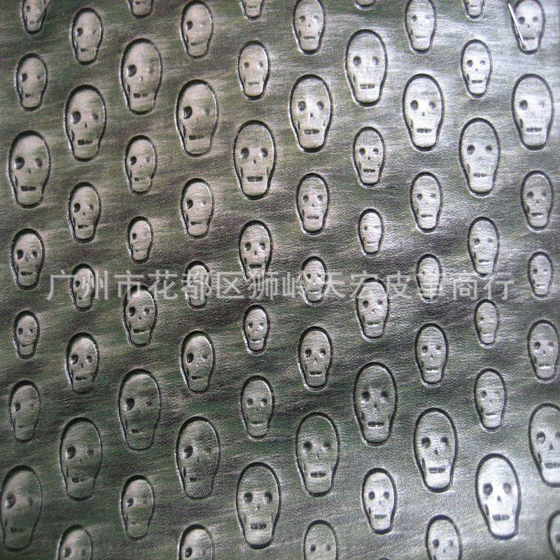 仿古大鬼头皮革 大骷髅头装饰合成革 PU压花魔鬼箱包 电压头颅革