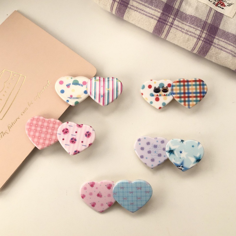 10g Weight Hair Clip Hair Accessories Type 1 Piece Quantity IG Style Sweet Women's Color Block Heart Shape Plastic Hair Clip