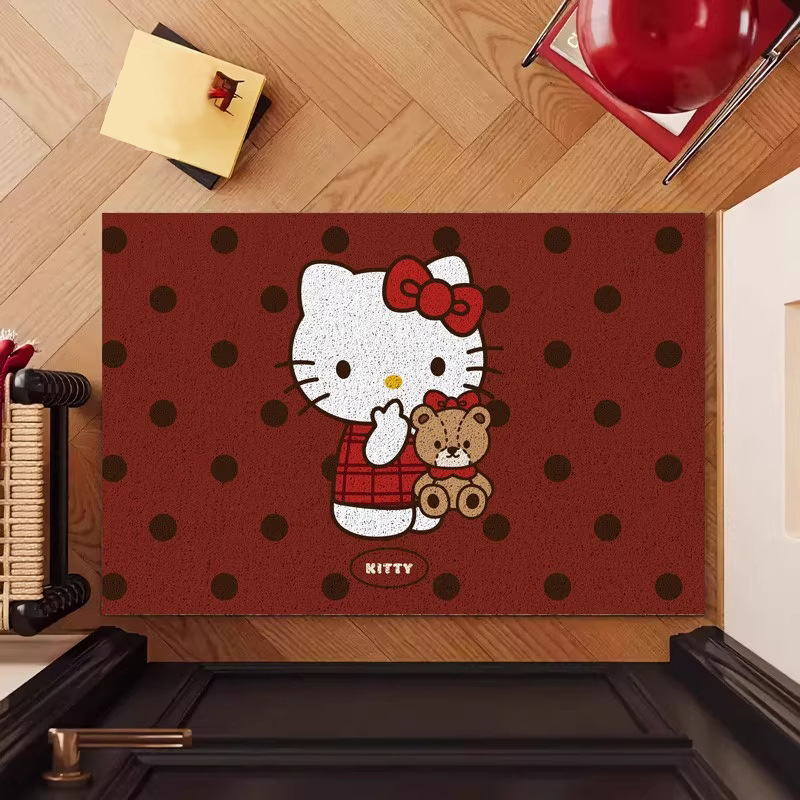 Silk loop doormat for the entrance, cartoon kitty doormat, dirt-resistant, can be cut to size, non-slip, easy to maintain, PVC entrance door mat