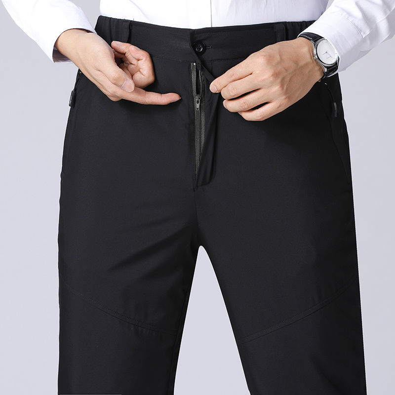 Men's winter high-waisted three-layer fleece-lined thickened thermal pants, loose fit, plus size, one-piece cotton pants for middle-aged and elderly men.