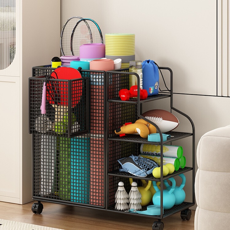 Home Fitness Equipment Storage Rack Yoga Mat Storage Basket with Wheels Basketball Badminton Sandwich Storage Rack