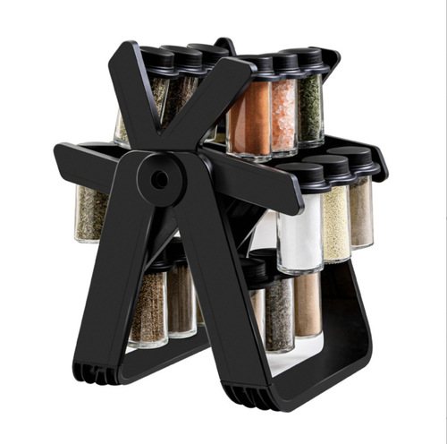 Set of revolving skyscraper glass condiment rack, condiment bottles, spice jars, seasoning bottles