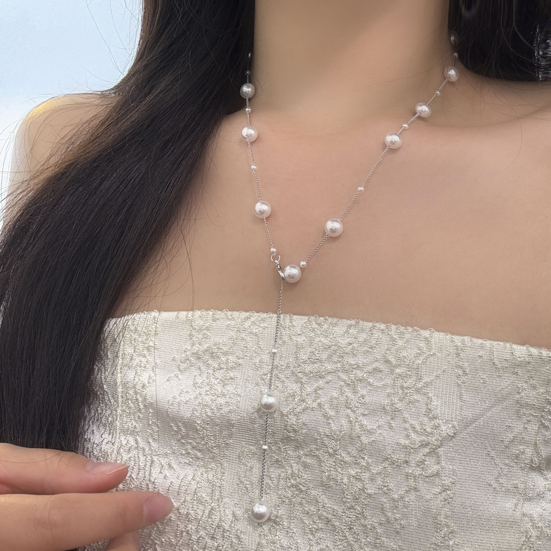 Y-shaped Pearl Necklace Light Luxury 2024 New Style Pearl Tassel Neck Chain Women's High-end Clavicle Chain All-match