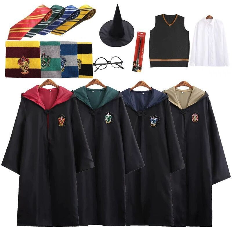 Cross-Border Harry Potter Magic Robe Cosplay Costume Full Set Halloween Costume Cloak Cape Clothes Wizard Robe Cartoon