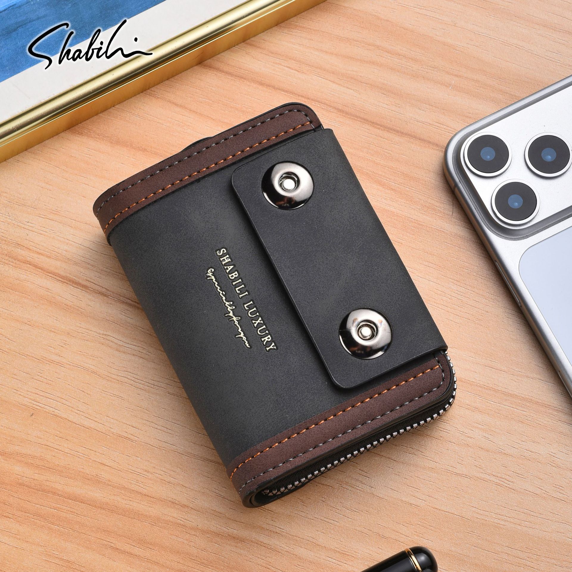 New Men's Accordion Card Holder Simple Double Magnetic Clasp Large Capacity Card Case ID Holder Coin Purse Factory Wholesale