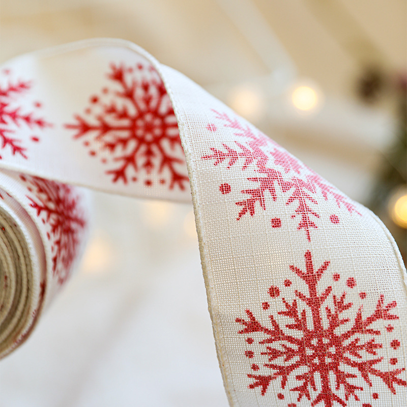 Ribbon de Navidad imitación de lino rojo y blanco decoración de cinta accesorios de arco de impresión de cinta de Navidad lino