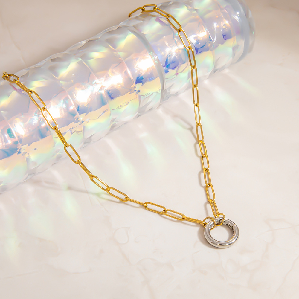 Paperclip Chain Chain Type PVD Coated Real Gold Plated Geometric 304 Stainless Steel Elegant Lady Affordable Luxury Style Waterproof Non Tarnish 304 Stainless Steel Heart Clasp Closure Pendant Necklace