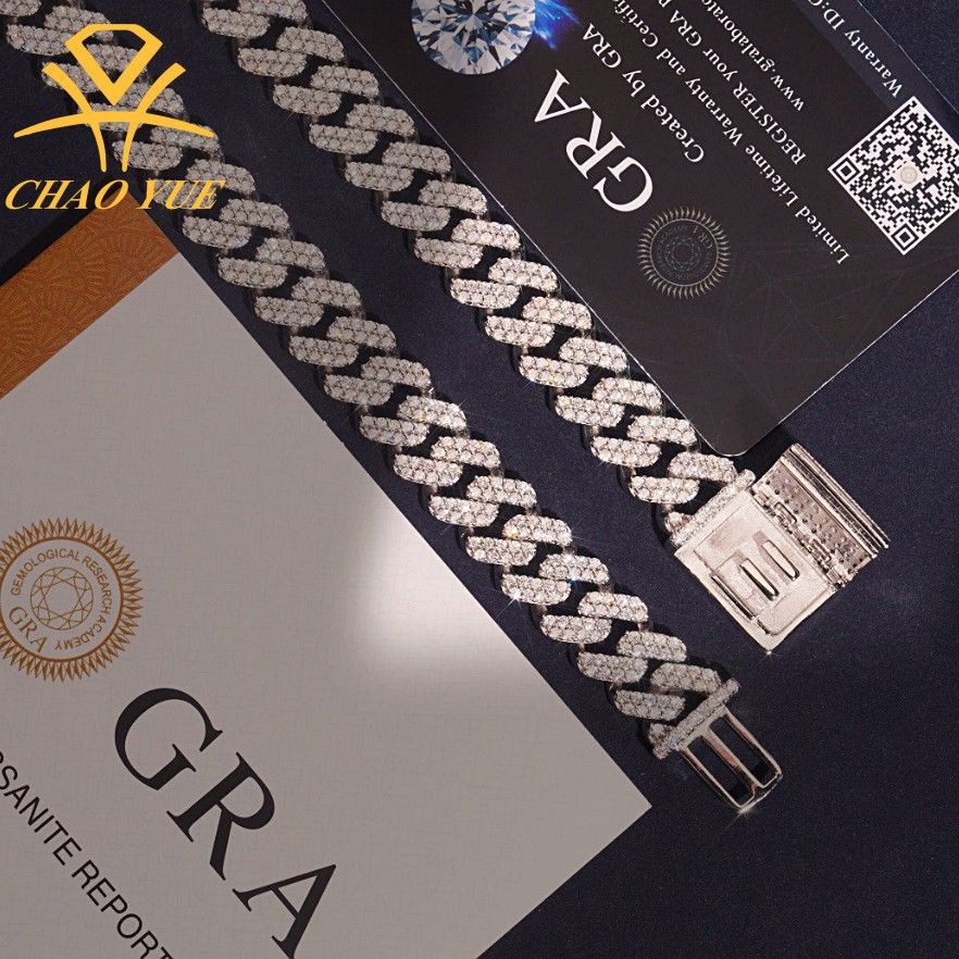 跨境畅销12毫米Bling bling古巴项链s925银vvs莫桑石欧美男女首饰