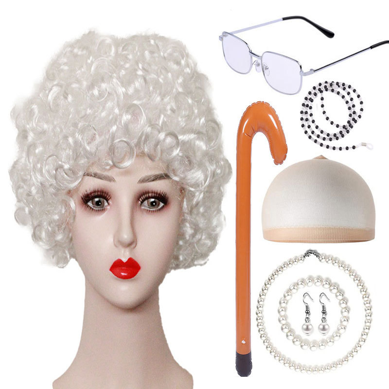 Conjunto de ocho piezas de pelo rizado blanco