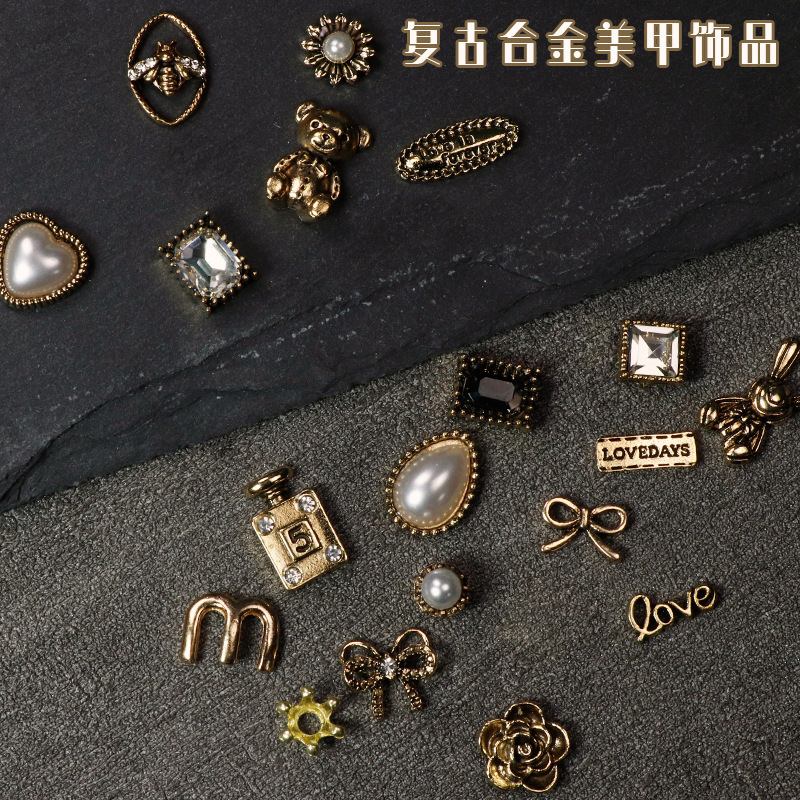 Net red retro alloy nail jewelry Japanese new three-dimensional alloy bear bow nail diamond jewelry wholesale