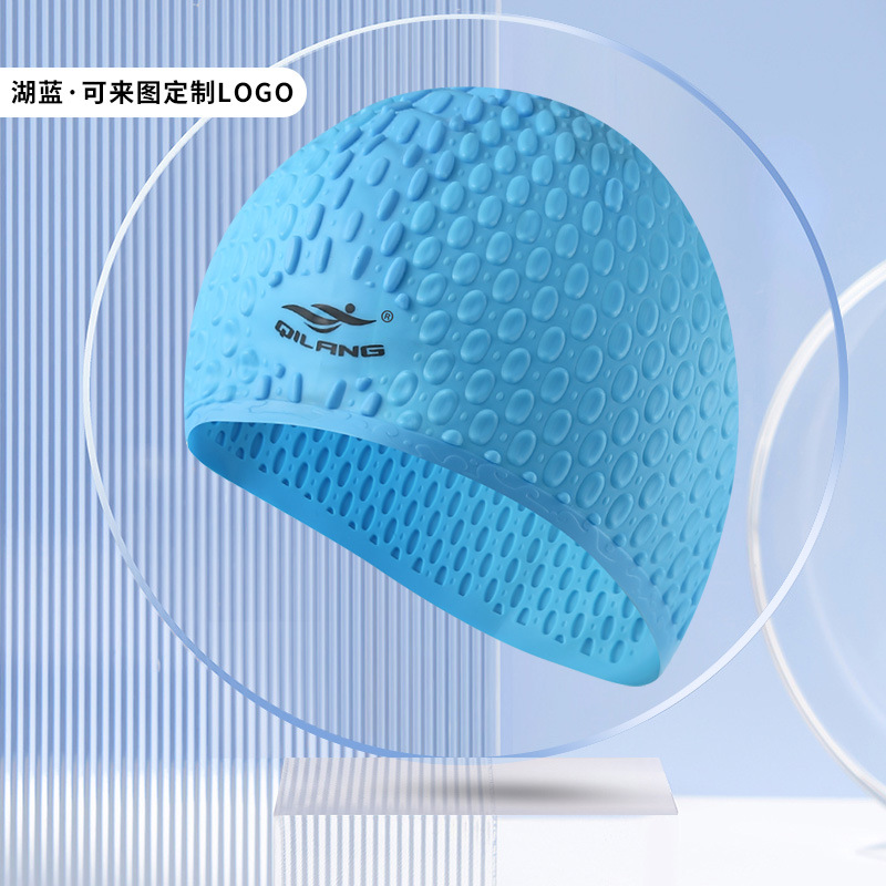 Sombrero de baño de silicona para adultos y hombres, gotas de agua, grano protector de orejas, logotipo personalizado sombrero de baño al por mayor