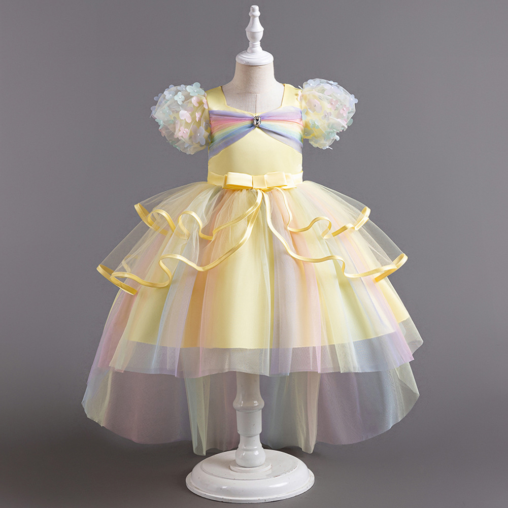 Vestido esponjoso de los nuevos niños transfronterizos de malla de arco iris falda de pastel de rendimiento de las niñas vestido de princesa 926