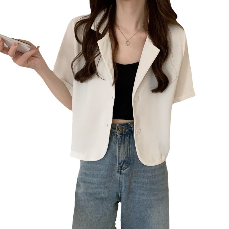 短袖西装外套女薄款西服春夏设计感小众短款休闲小西装上衣女批发