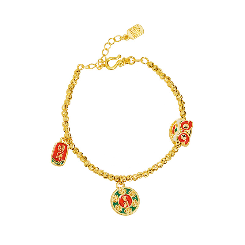 Pulsera de oro de arena de método antiguo de marea nacional Bestia retro auspicioso Ruyi Fu brazalete para mujer durante mucho tiempo sin desvanecerse joyería al por mayor