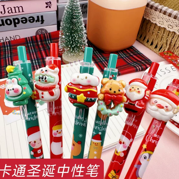 Cartoon Christmas Press Pen, Press Water Pen, Santa Claus Cute Gel Pen, Student Learning Stationery, Holiday Gift