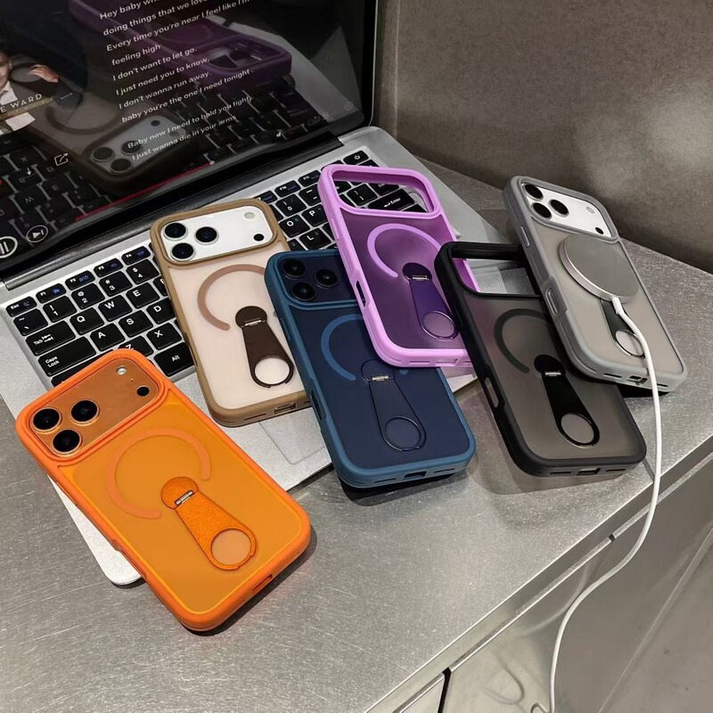 New Product Suitable for Apple 17 Magnetic Phone Case with Pull Ring, iPhone 16 Pro Max Ring Stand, Matte Protective Cover