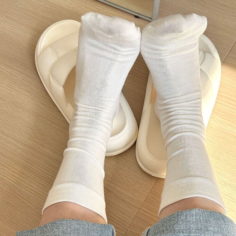 Xiaohongshu Confinement Socks Loose Mouth Socks Women's Spring and Summer Style Zhongtong Cotton Socks Thin Black and White Pure Color Pile Socks Boneless Socks