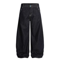G6803 アメリカのハイストリートの男性と女性のハイエンドのレトロなターコイズオリジナル牛デザインメンズルーズシミタージーンズ