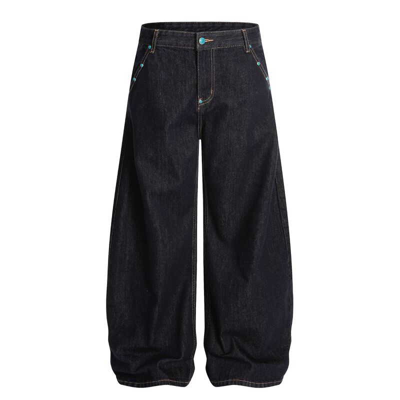 G6803 American High Street Men's and Women's High-End Retro Turquoise Raw Cow Design Men's Loose Scimitar Jeans G6803 American High Street Men's and Women's High-End Retro Turquoise Raw Cow Design Men's Loose Scimitar Jeans
