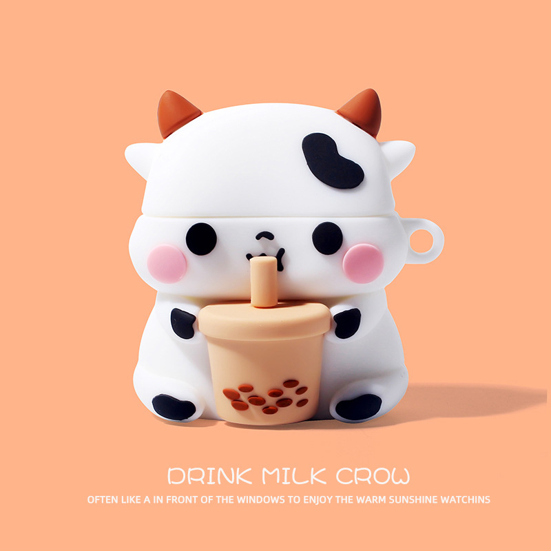 Cute cow suitable for airpods 1/2 3 pro protective cover cartoon milk tea earphone case