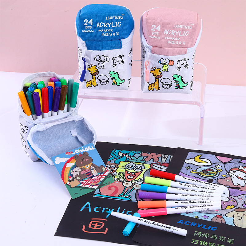 Acrílico marcador de bolígrafo conjunto de pintura de estudiantes de primaria color impermeable pincel de secado rápido acuarela de bolígrafo acrílico lavable almacenamiento