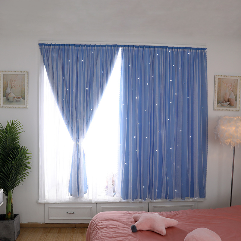 Fábrica directa red hueco estrella velcro cortina dormitorio libre de perforación instalar tipo autoadhesivo simple