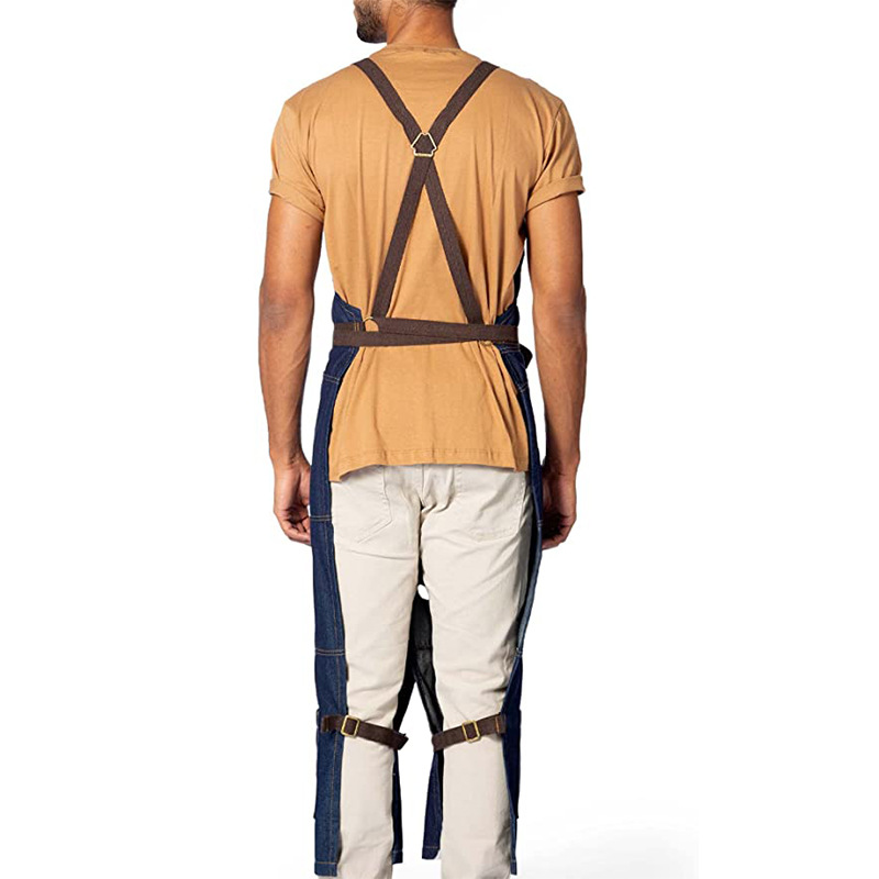 Amazon nuevo delantal de lona pantalones de pierna dividida correa ajustable cruzada delantal de mezclilla multicolor al por mayor