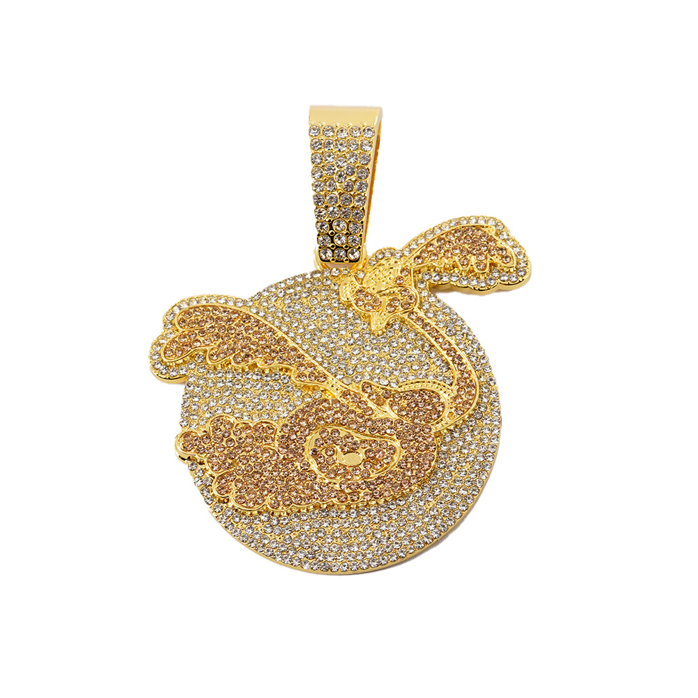 Nuevo colgante de flamenco de diamantes de aleación de joyería de hip-hop para hombre, colgante de collar de hiphop de marca de moda callejera europea y americana