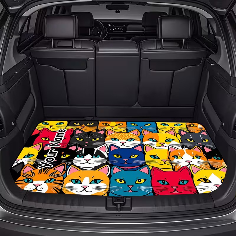 Cross-Border Square Rubber Floor Mat for Car Trunk with Cartoon Cat, Dog, and Mushroom Designs, Foldable, Machine Washable, Printed