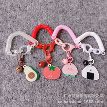 可爱牛油果桃子塑料弹簧绳钥匙链彩色电话线弹簧绳钥匙扣包包挂饰