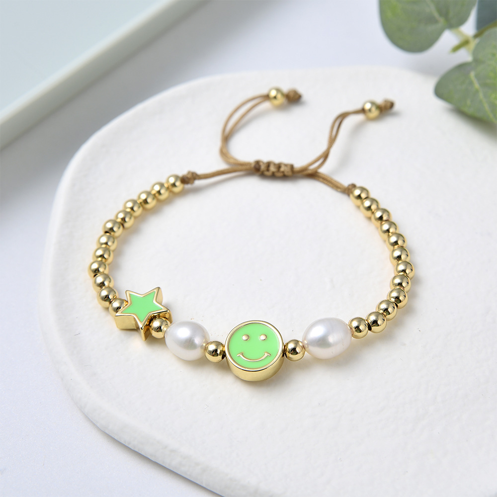 1 Piece Fashion Star Smiley Face Freshwater Pearl Metal Handmade Bracelets display picture 9